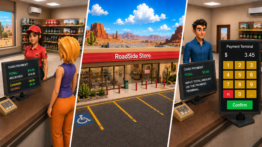 Megastore checkout and roadside store gameplay